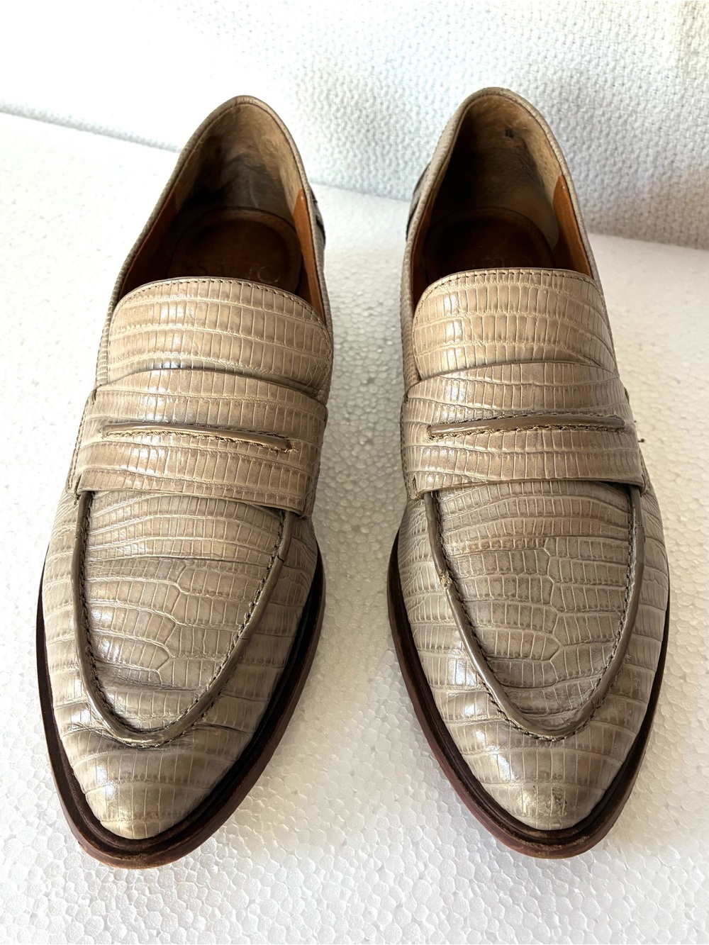 SARTO By Franco Sarto Tan Croc-Embossed Leather Penny Loafers